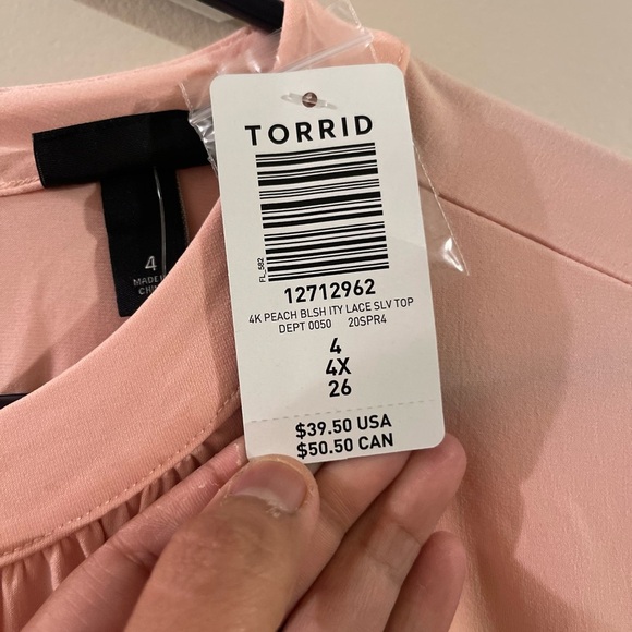 Torrid Pink Blouse with lace Sleeves 4X - Picture 3 of 4